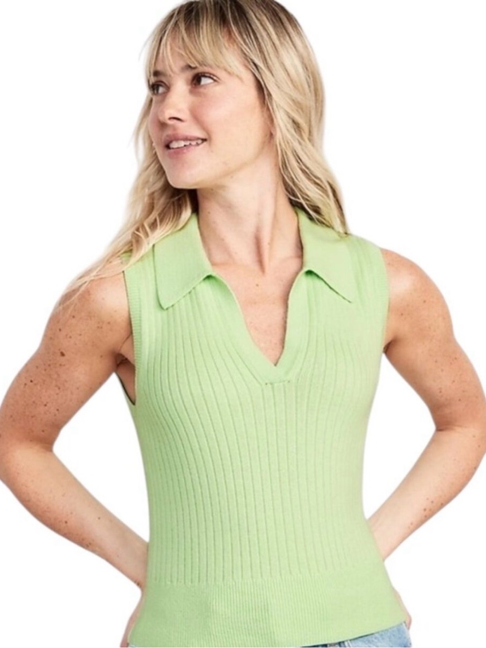Old Navy Mint Green Ribbed Sleeveless Polo Top